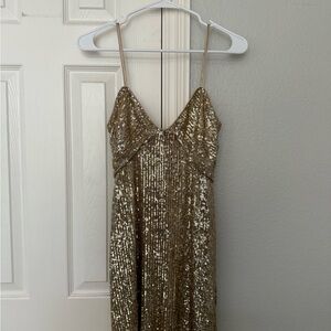 Gold Sequin Spaghetti Strap Dress